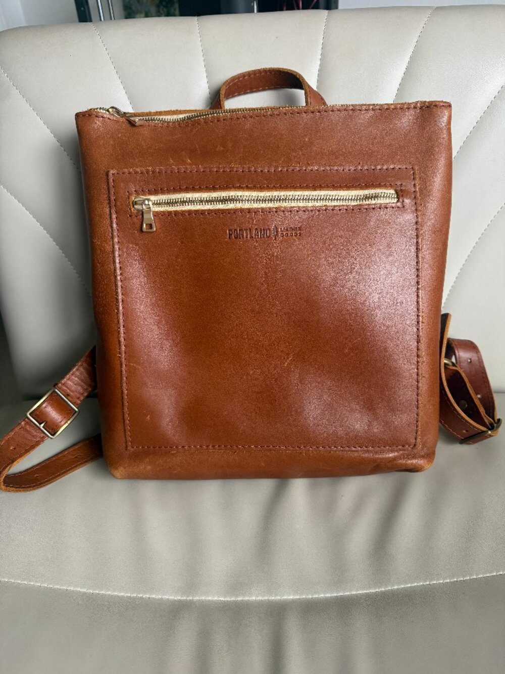 Portland Leather Goods Classic Backpack Tote Honey Brown Genuine Leather